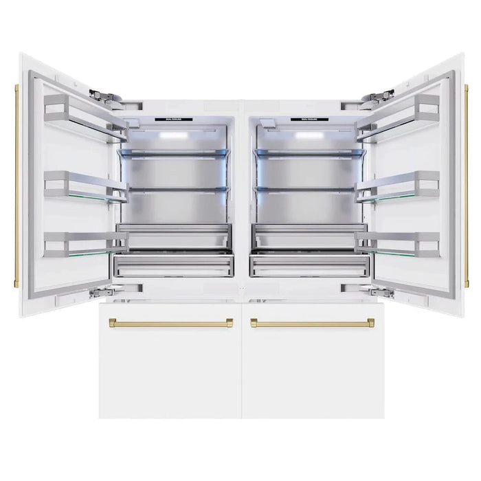 ZLINE 72" Built-In Bottom Freezer Refrigerator,Water Dispenser, Ice Maker, White Matte Champagne Bronze RBITZ-WM-72-CB