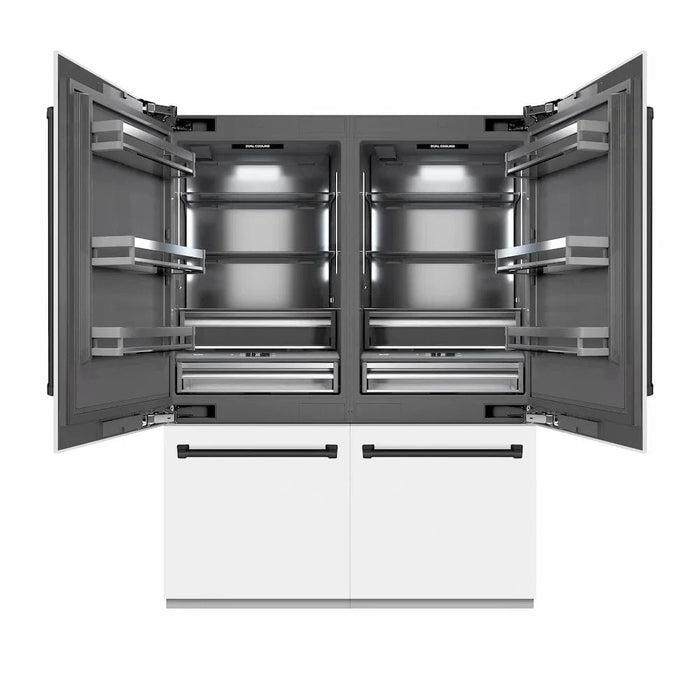 ZLINE 60" Built-In Bottom Freezer Refrigerator with Water Dispenser, Ice Maker, White Matte, Graphite Gray Interior, Matte Black GRBIVZ-WM-60-MB