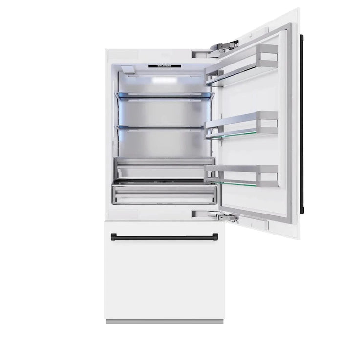 ZLINE 36" Built-In Bottom Freezer Refrigerator,Water Dispenser, Ice Maker, White Matte Matte Black RBITZ-WM-36-MB