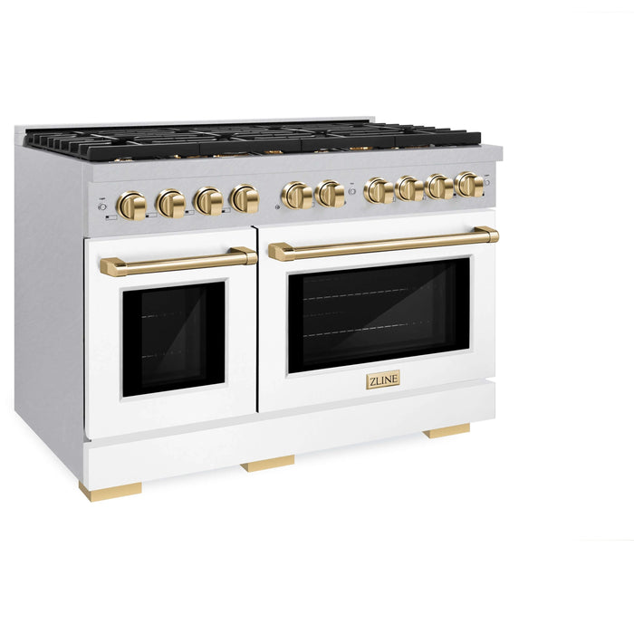 ZLINE 48"Paramount Dual Fuel Range DuraSnow® White Matte, Gold SDRSZ-WM-48-G