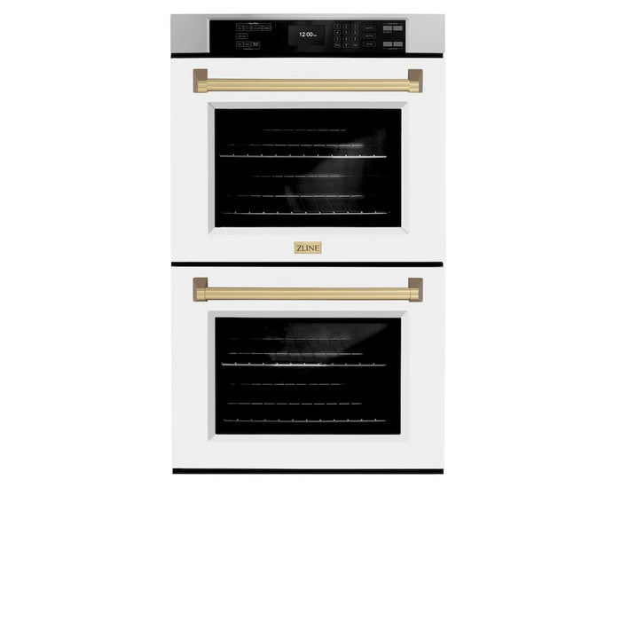 ZLINE 30"Professional True Convection Double Wall Oven, Air Fry, Self Clean, White Matte, Champagne Bronze WADZ-WM-30-CB