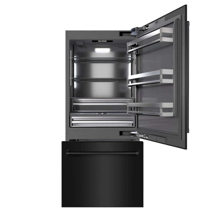 ZLINE 36" Built-In Bottom Freezer Refrigerator, Water Dispenser, Ice Maker, Black Stainless Steel, Graphite Gray Interior GRBIT-BS-36