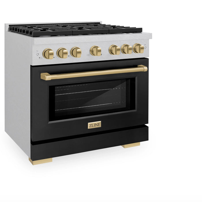 ZLINE 36"Paramount Dual Fuel Range DuraSnow® Black Matte, Champagne Bronze SDRSZ-BLM-36-CB