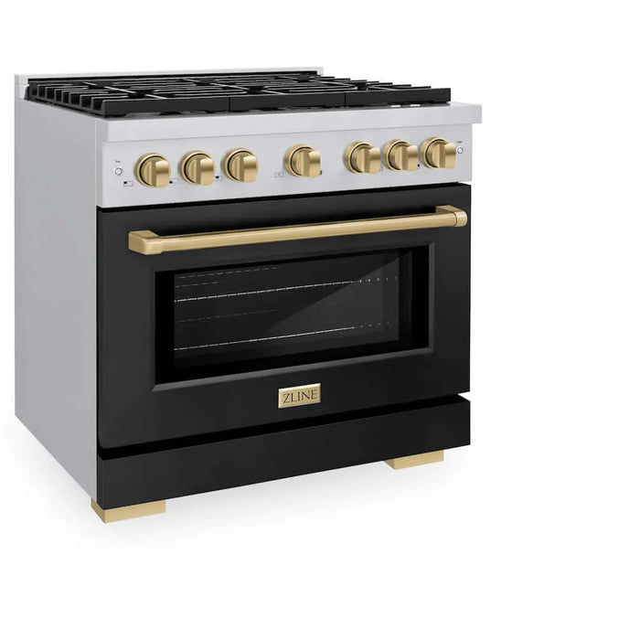 ZLINE 36"Gas Range, Convection Oven Black Matte, Champagne Bronze, SGRZ-BLM-36-CB