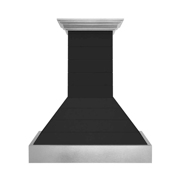 ZLINE Wooden Wall Mount Range Hood Rustic Shiplap Black Finish, Stainless Steel Accents 365CC-30