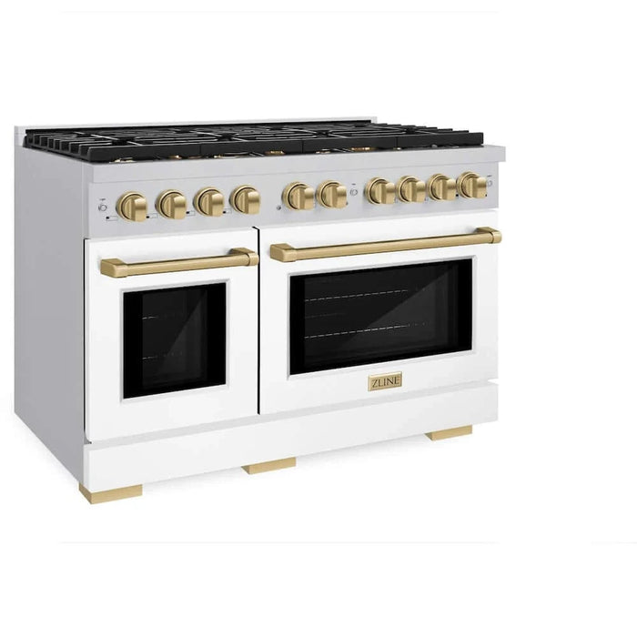 ZLINE 48"Gas Range, Convection Oven White, Champagne Bronze, SGRZ-WM-48-CB