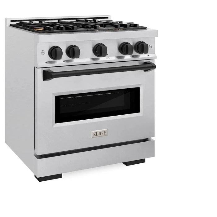 ZLINE 30"Classic Gas Range, Convection Gas Oven, DuraSnow® Stainless Steel, Matte Black CGRSZ-30-MB