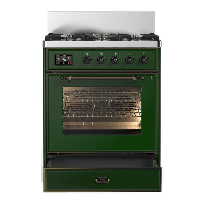 ILVE Majestic III 30" Dual Fuel Range Emerald Green Burnished Trim UM30NR3EGB