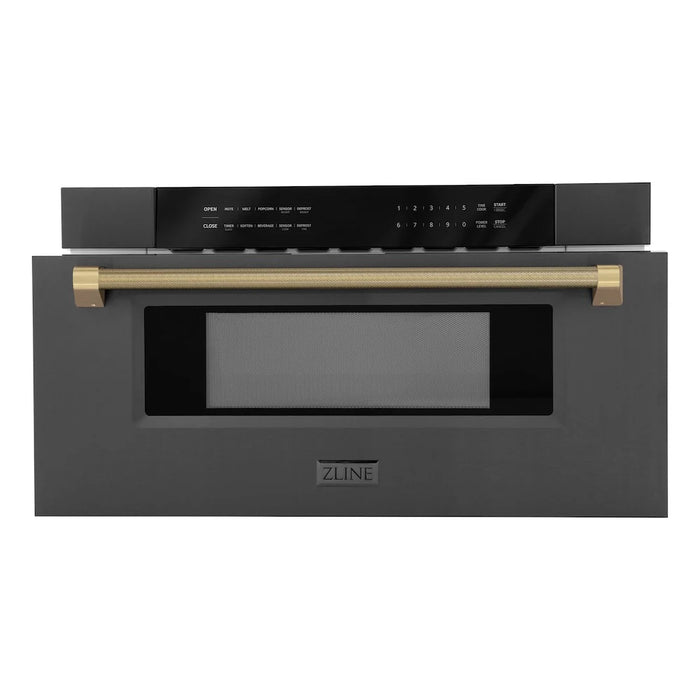 ZLINE Autograph Edition 30" Built-in Microwave Drawer, Black Stainless Steel, Helix Handle MWDZ-30-BS-KCB