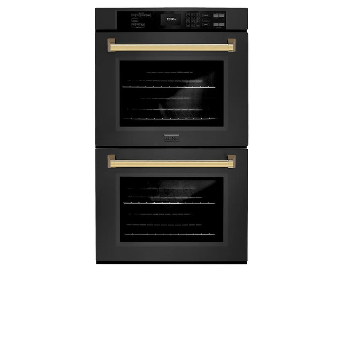 ZLINE 30"Professional True Convection Double Wall Oven, Air Fry, Self Clean Black Stainless Steel, Gold WADBZ-30-G