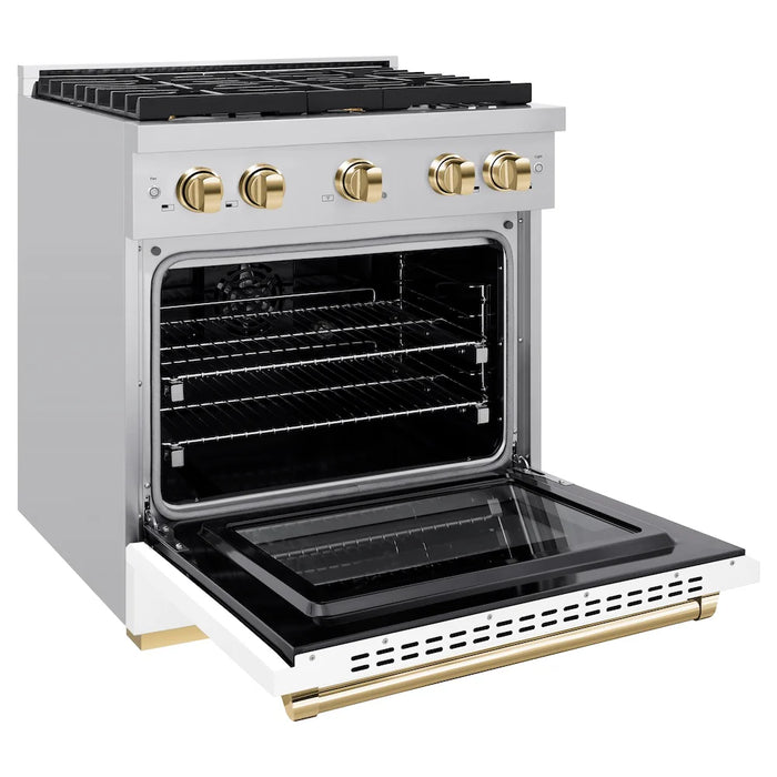 ZLINE 30"Paramount Dual Fuel Range White Matte Gold SDRZ-WM-30-G