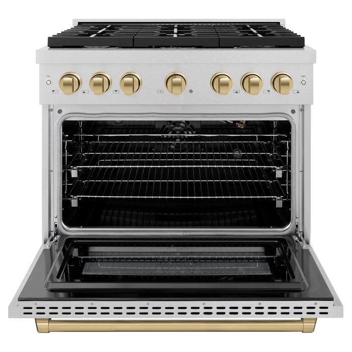 ZLINE 36 " Gas Range with Convection Oven Stainless Steel, Champagne Bronze , SGRSZ-36-CB