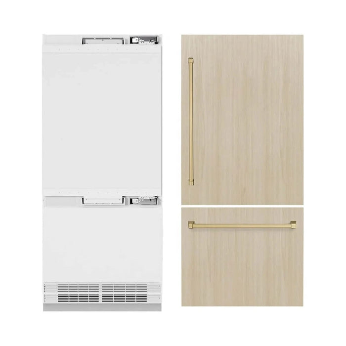 ZLINE 36" Panel Ready Built-In Bottom Freezer Refrigerator,Water Dispenser, Ice Maker, Champagne Bronze RBITZ-36-CB