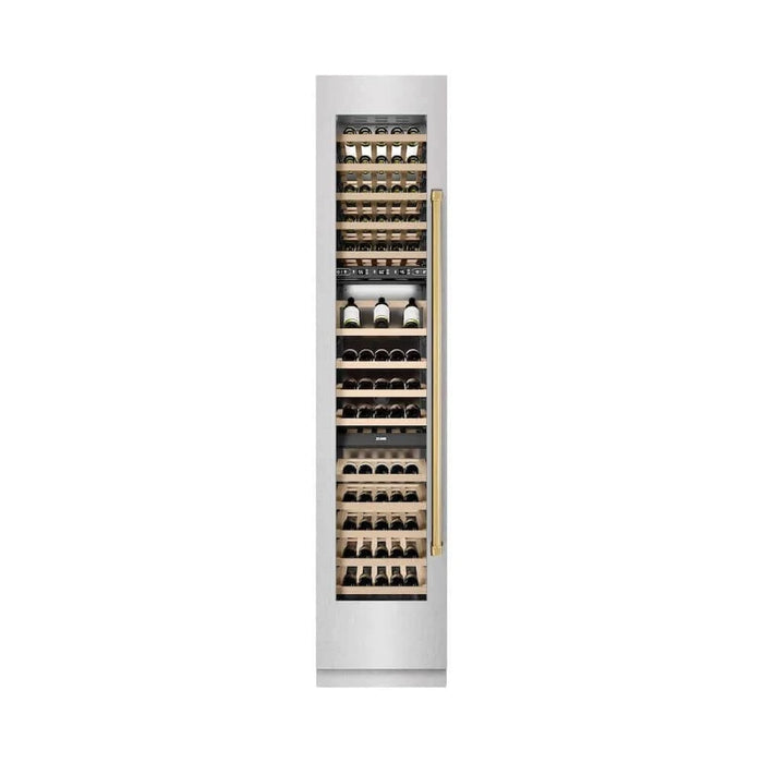ZLINE 18"Triple Zone 68 Bottle Left Hinge Column Wine Cooler, DuraSnow® Stainless Steel Polished Gold RCWVLZ-SN-18-G