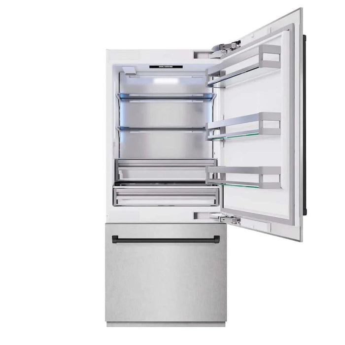 ZLINE 36" Built-In Bottom Freezer Refrigerator,Water Dispenser, Ice Maker, DuraSnow® Matte Black RBITZ-SN-36-MB