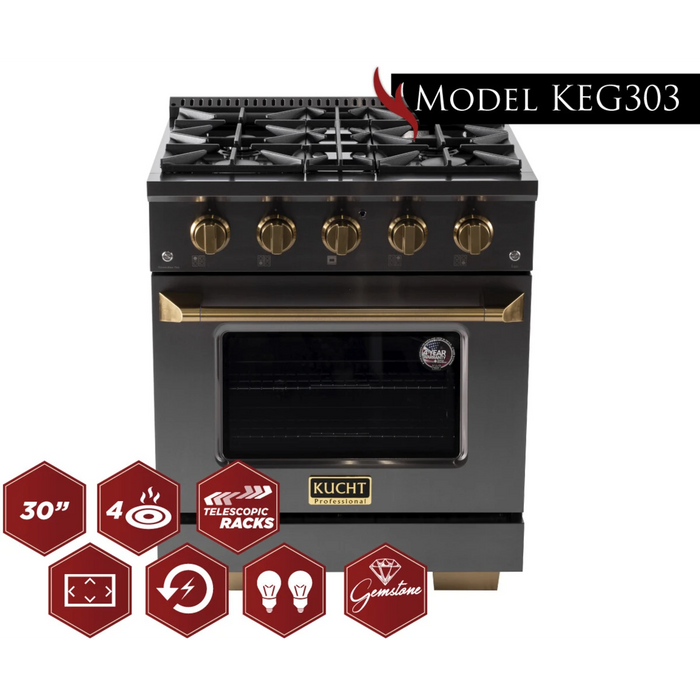 Kucht 2 Piece Kitchen Appliances Package with Liquid Propane Range in Stainless Steel KEG303/LP-KRH303A-C