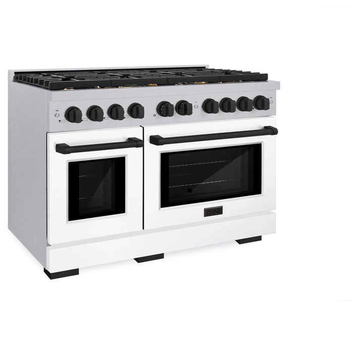 ZLINE 48"Paramount Dual Fuel Range DuraSnow® White Matte, Matte Black SDRSZ-WM-48-MB