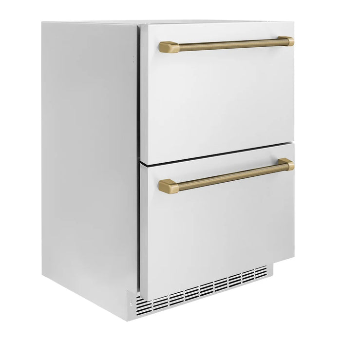 ZLINE Autograph Edition 24" Touchstone 168 Can Outdoor-Rated Dual Refrigerator Drawer, Stainless Steel Doors, Helix Handle RDSOZ-ST-24-KCB