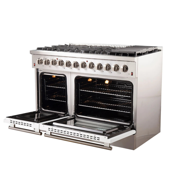 FORNO Galiano 48" Dual Fuel Range, White, FFSGS6156-48WHT