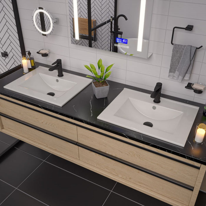 ALFI brand White 25" Rectangular Drop In Ceramic Sink, Faucet Hole ABC803