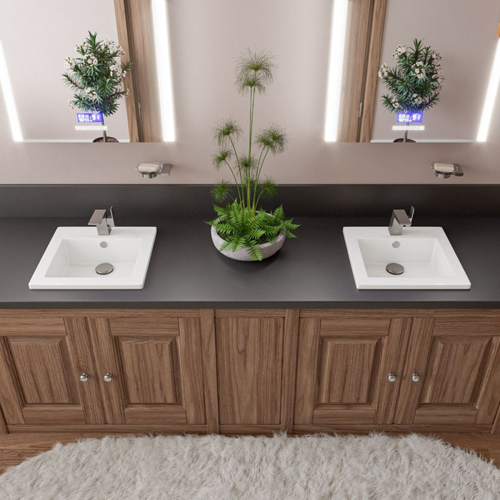 ALFI brand White 17" Square Drop In Ceramic Sink, Faucet Hole ABC801