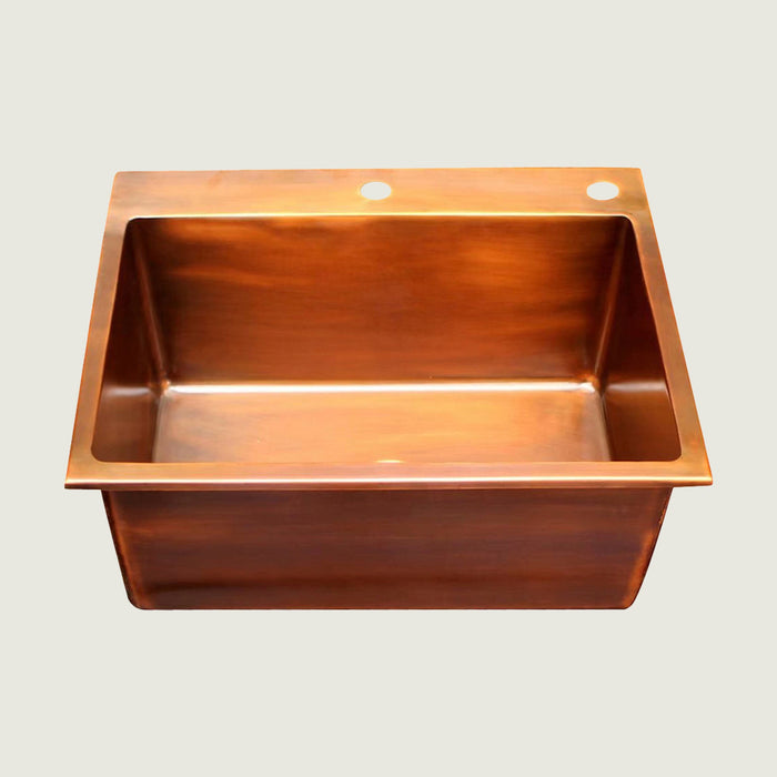 Nauxus Custom Handcrafted Drop-in Copper Kitchen Sink , With Kitchen Basket Stainer , DPIK01-NX