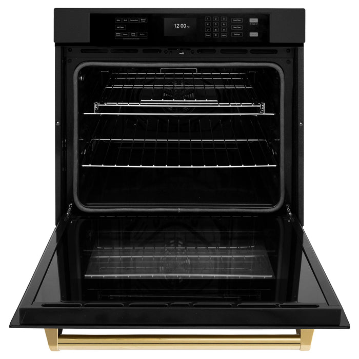 ZLINE 30 ". Professional True Convection Single Wall Oven, Air Fry, Self Clean, Black Stainless Steel, Gold WASBZ-30-G