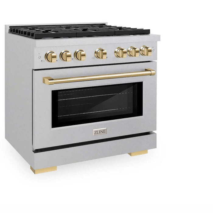 ZLINE 36"Gas Range, Convection Gas Oven, DuraSnow® Gold, SGRSZ-36-G