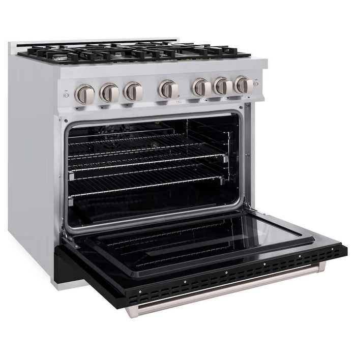 ZLINE 36"Classic Gas Range, Convection Gas Oven, Stainless Steel, Black Matte Door CGR-BLM-36