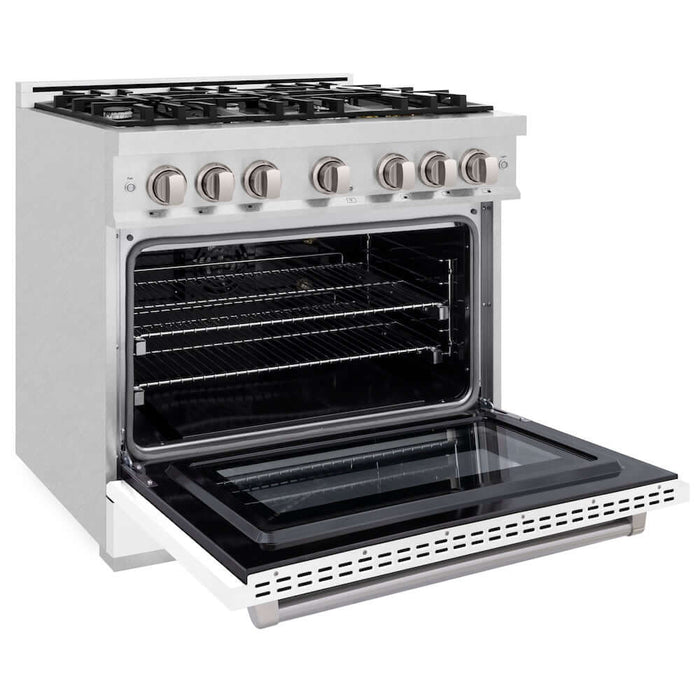 ZLINE 36" Select Gas Range Convection Gas Oven DuraSnow® White Matte Stainless Steel HGRS-WM-36