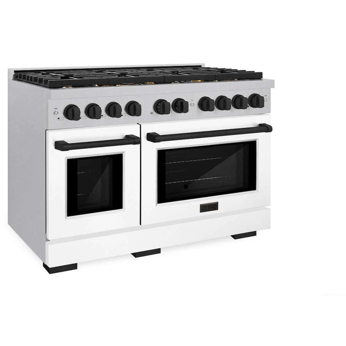 ZLINE 48"Gas Range, Convection Gas Oven, DuraSnow® White Matte, Matte Black SGRSZ-WM-48-MB