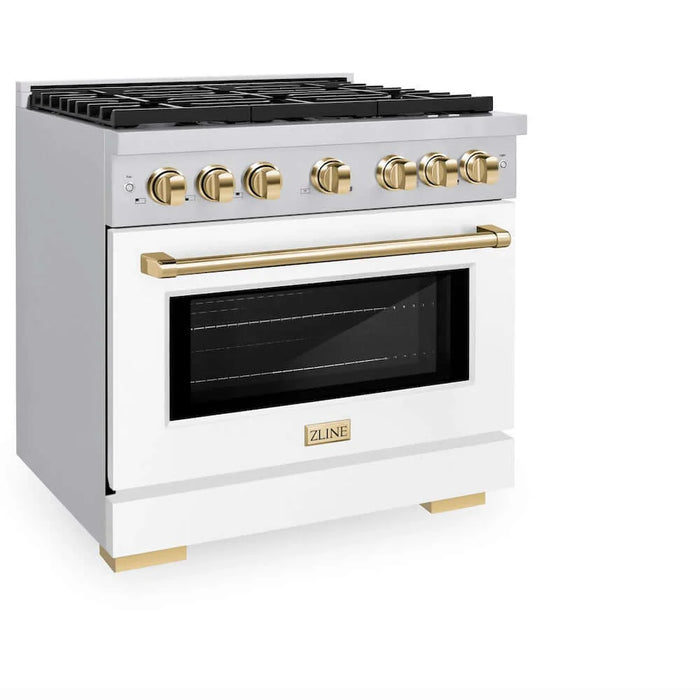 ZLINE 36"Gas Range, Convection Oven White, Gold, SGRZ-WM-36-G