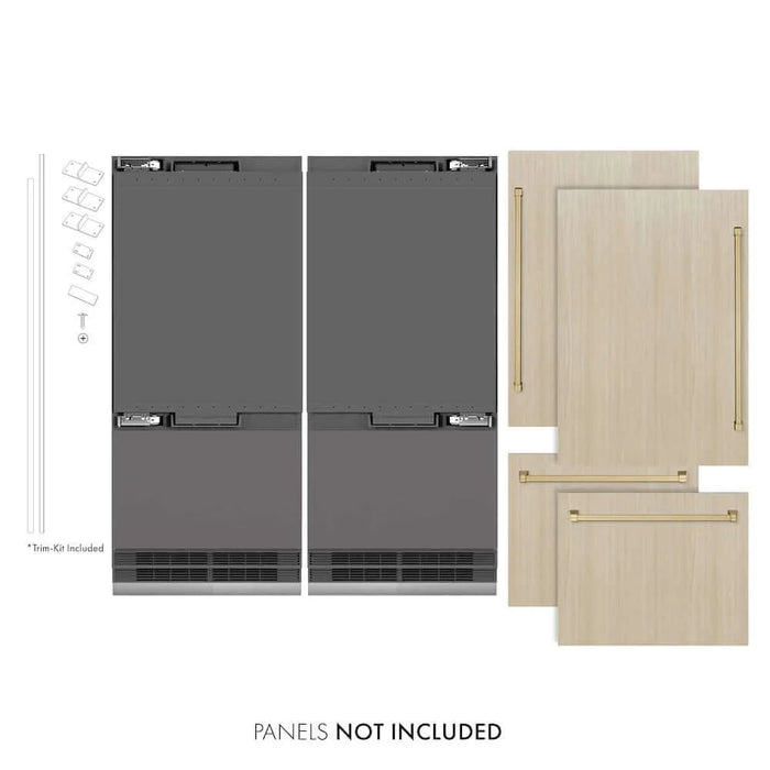 ZLINE 72" Panel Ready Built-In Bottom Freezer Refrigerator,Water Dispenser, Ice Maker,Graphite Gray Champagne Bronze GRBITZ-72-CB