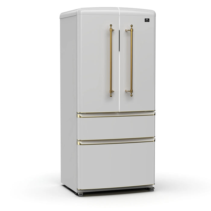 Forno Luigi 33" French Door Refrigerator, White, Antique Brass, FFFFD1791-33WHT