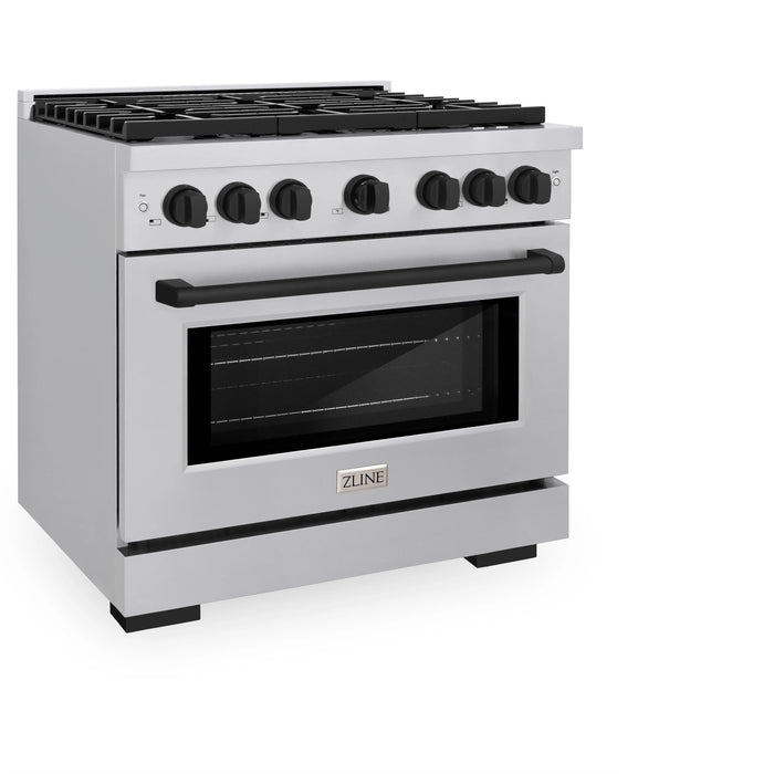 ZLINE 36"Paramount Dual Fuel Range Stainless Steel Matte Black SDRZ-36-MB