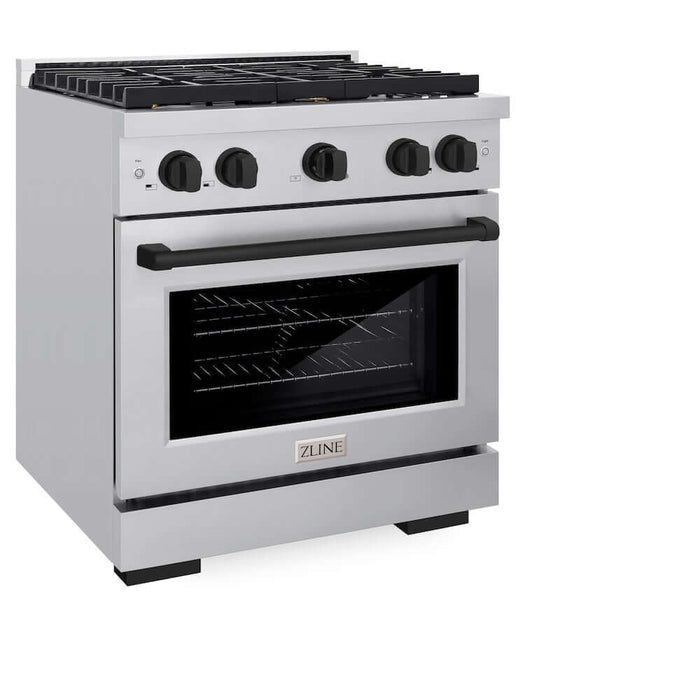 ZLINE 30"Gas Range, Convection Oven Stainless Steel, Matte Black, SGRZ-30-MB