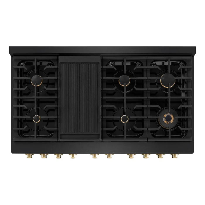 ZLINE 48"Paramount Dual Fuel Range Black Stainless Steel, Gold SDRBZ-48-G