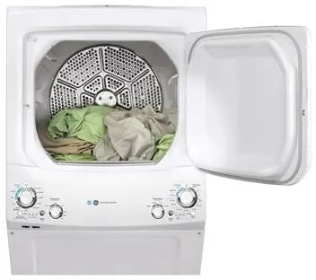 GE 27" Unitized Spacemaker Stacked Laundry Center Electric, White, GUD27EESNWW