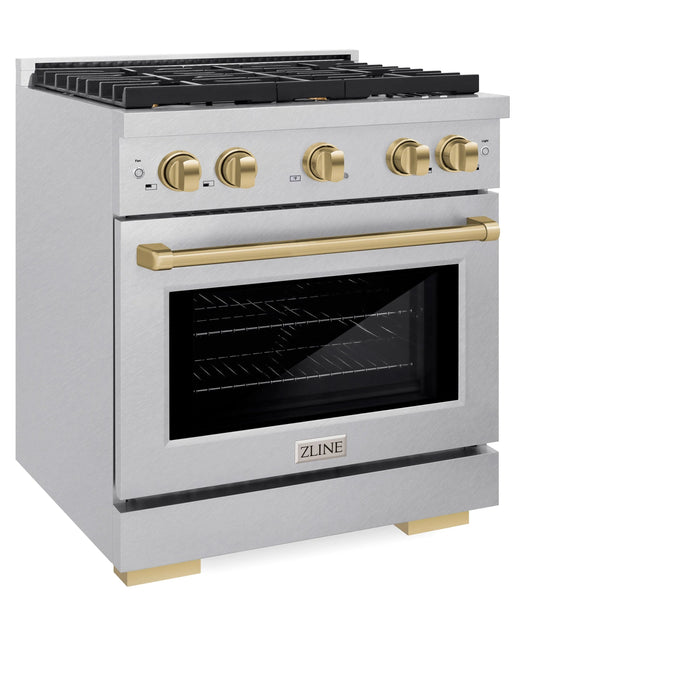 ZLINE 30"Paramount Dual Fuel Range DuraSnow® Champagne Bronze SDRSZ-30-CB