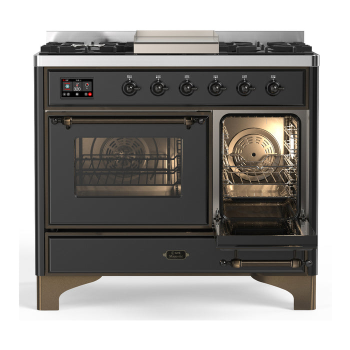 ILVE Majestic III 40" Dual Fuel, Range, Matte Graphite, Burnished Trim UMD40FNR3MGB