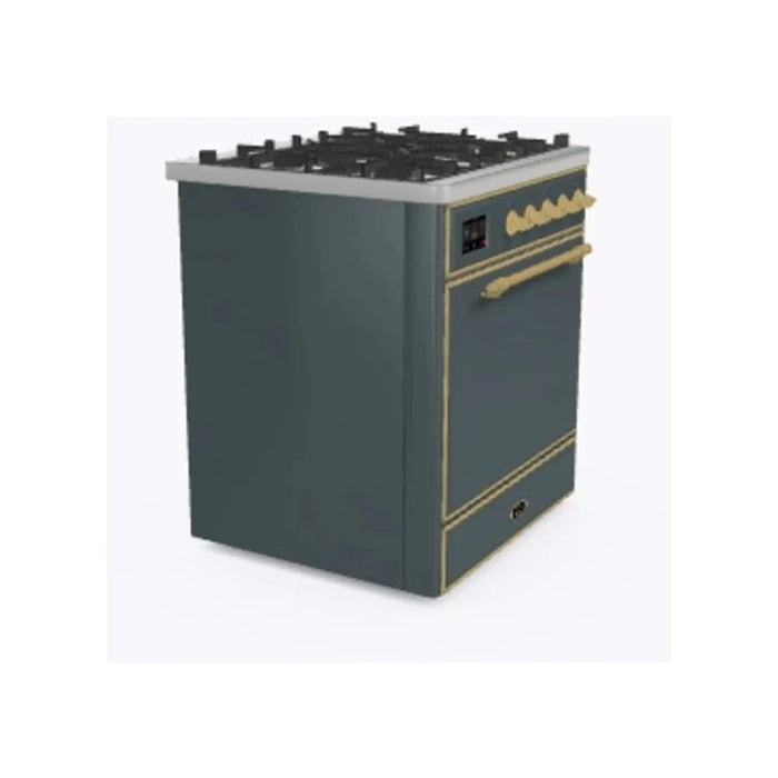 ILVE 30"Majestic II Liquid Propane Dual Fuel Range, Blue Grey, Brass Trim UM30DQNE3BGGLP