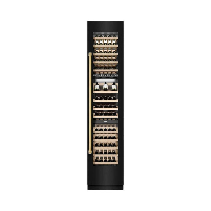 ZLINE 18"Triple Zone 68 Bottle Right Hinge Column Wine Cooler, Black Stainless Steel Polished Gold RCWVRZ-BS-18-G