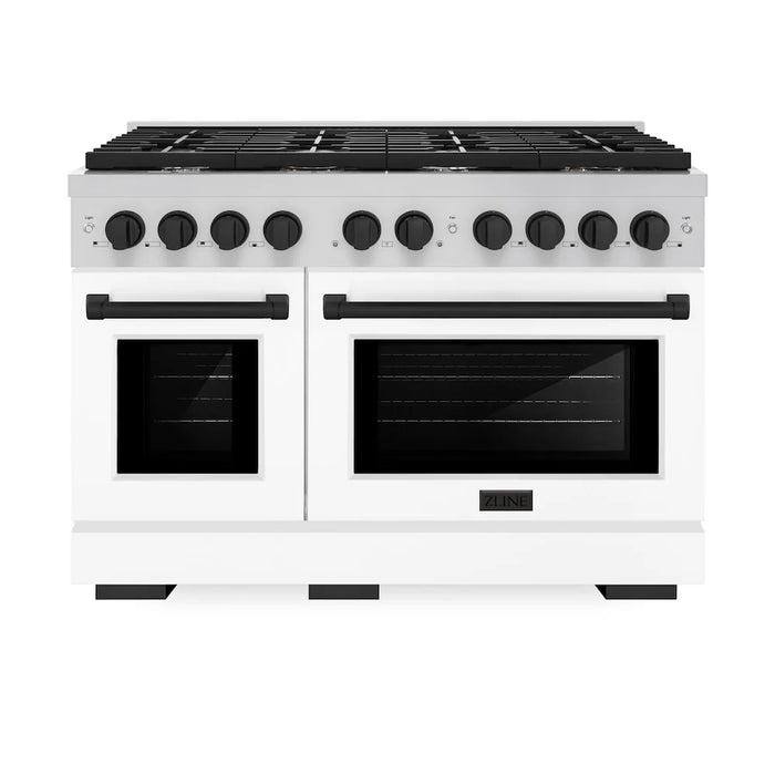 ZLINE 48"Gas Range, Convection Oven White, Matte Black, SGRZ-WM-48-MB