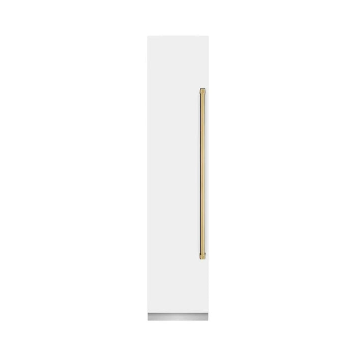 ZLINE 18" Left Hinge Column Freezer White Matte Stainless Steel, Graphite Gray Interior Polished Gold RCFVLZ-WM-18-G
