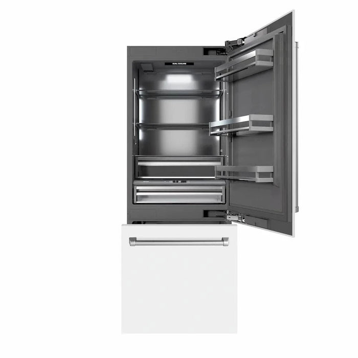 ZLINE 30" Panel Ready Built-In Bottom Freezer Refrigerator,Water Dispenser, Ice Maker, White Matte, Graphite Gray, GRBIV-WM-30