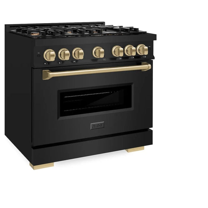 ZLINE 36" Classic Gas Range, Convection Gas Oven Black Stainless Steel, Champagne Bronze CGRBZ-36-CB