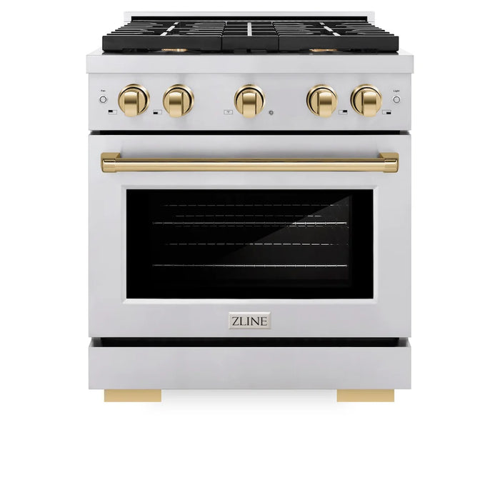 ZLINE 30"Paramount Dual Fuel Range Stainless Steel Gold SDRZ-30-G