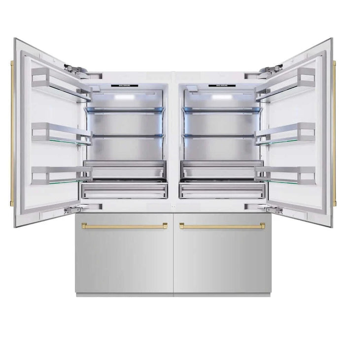 ZLINE 72" Built-In Bottom Freezer Refrigerator,Water Dispenser, Ice Maker, Champagne Bronze RBITZ-304-72CB