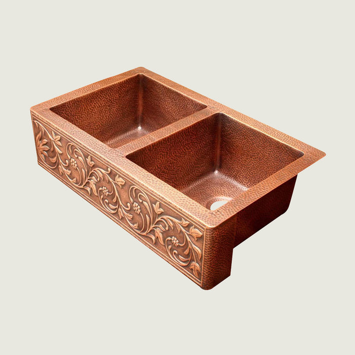 NAUXUS Copper Farmhouse Kitchen Sink, Handmade Single-Bowl Custom Copper Apron Sink Include Kitchen Basket Stainer , FMHK04-NX