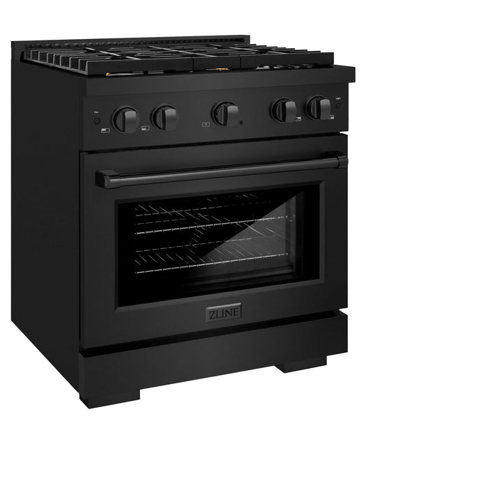 ZLINE 30"Paramount Dual Fuel Range Black Stainless Steel, Brass Burners SDRB-BR-30